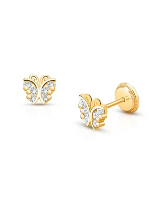 Tiny Blessings Children's 14K Gold Curly Butterfly Studs Girls' Screw Back Earrings
