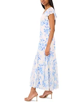 CeCe Women's Printed V-Neck Flutter-Sleeve Chiffon Dress