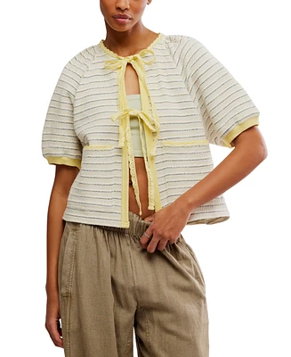 Free People Women's Tropic Striped Cotton Tie-Front Sweatshirt