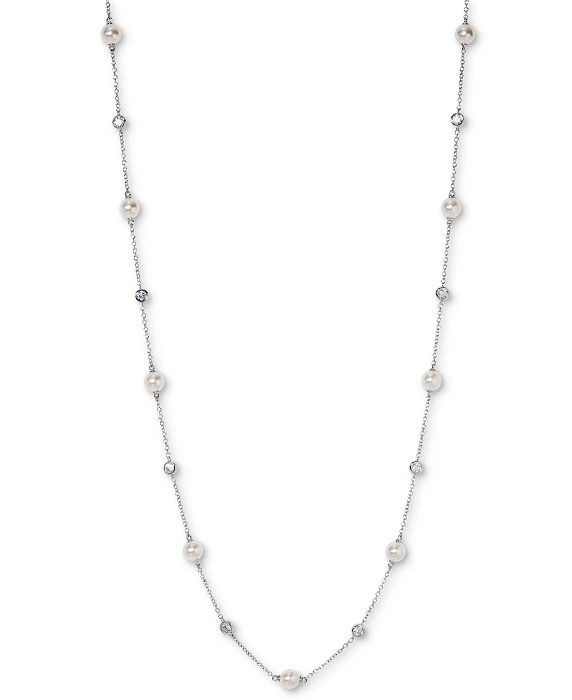 Eliot Danori Silver-Tone Imitation Pearl & Cubic Zirconia Bezel Station Necklace, 16" + 2" extender, Exclusively at Macy's