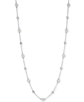 Eliot Danori Silver-Tone Imitation Pearl & Cubic Zirconia Bezel Station Necklace, 16" + 2" extender, Exclusively at Macy's