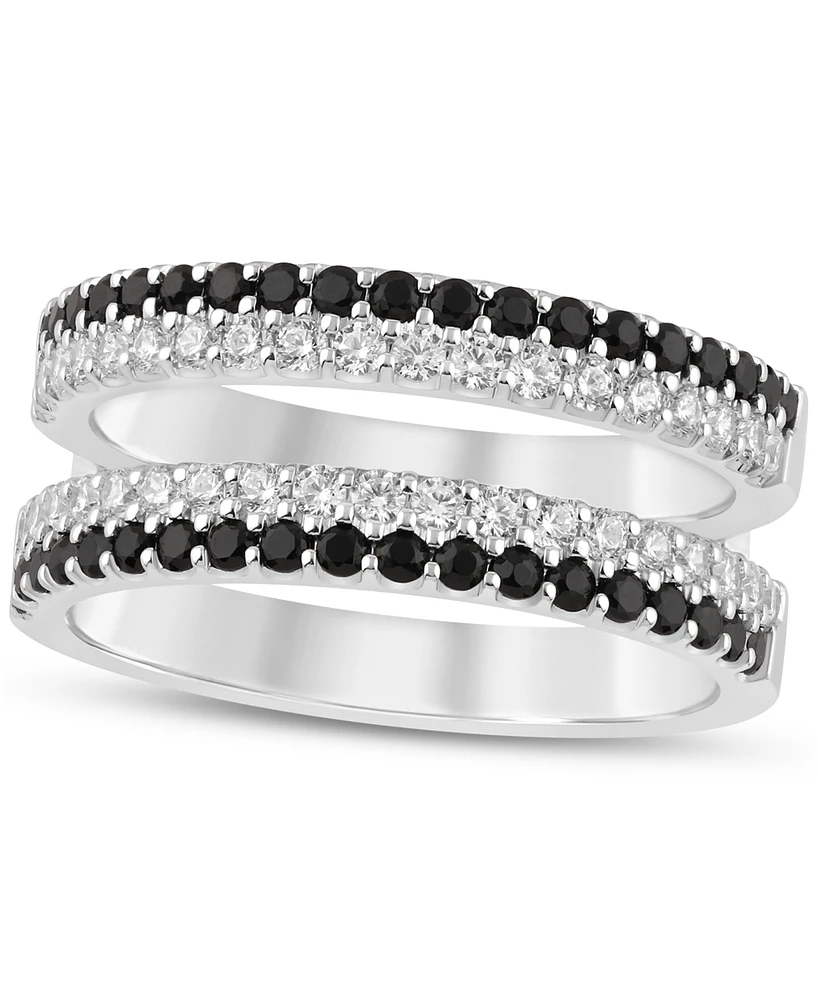 Black & White Diamond Guard Ring (1 ct. t.w.) in 14k White Gold
