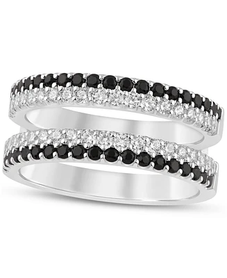 Black & White Diamond Guard Ring (1 ct. t.w.) in 14k White Gold