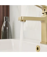 Single Hole Single-Handle Low-Arc Bathroom Faucet Water-Saving Vanity With Drain Kit Brushed Gold