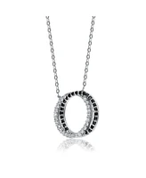 Sterling Silver White Gold Plated Cubic Zirconia Double Outlined Circle Neckalce