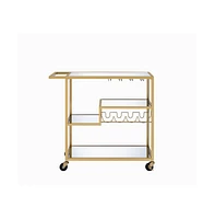Modern Glass Bar Cart – 2-Tier Rolling Cart with Metal Frame for Entertaining