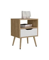 Speers Nightstand, 1 Drawer, 1 Shelf, Natural Oak / White