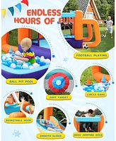 Ltmate Global Inc. Bounce House with Blower, Kids Inflatable Bouncy House with Slide, Jump Bouncy Castle with Ball Pit Pool, Basketball Hoop, Football