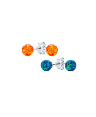Bling Jewelry Set of 2 Minimalist Round Bead Natural Stones Opalescent Opal Drop Stud Earrings