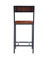 27" Brown and Black Manufactured Wood and Iron Bar Chair
