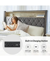 Anbrosio 62" Wingback Bed With Built-In Lighting and Power Outlets