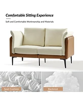 Vecent Modern Faux Leather-trimmed Fabric Sofa