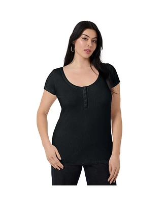 June + Vie Plus Ribbed Henley Top