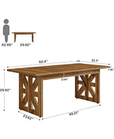 Tribesigns 62.4" Farmhouse Dining Table for 4-6 People, Rectangular Wooden Kitchen Dinner Table with Double Robust Pedestal for Dining Room, Living Ro