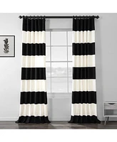 Half Price Drapes Onyx Black & Off White Horizontal Striped Printed Cotton Room Darkening Curtain