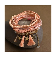 Sohi Women's Beaded Tassel Multi-Layer Bracelet