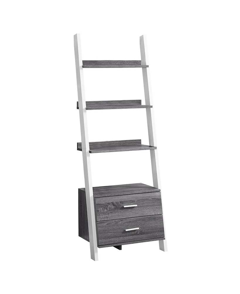 Rustic Wood Ladder Bookcase with Built-In Drawers – Stylish Storage Bookshelf