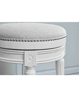 26" White Fabric And Solid Wood Swivel Backless Counter Height Bar Chair