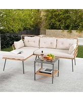 3 Pcs Corner Patio Furniture Cushioned Sofa Set with Small Coffee Table Outdoor