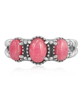 Sterling Silver Rhodonite 3-Stone Ring