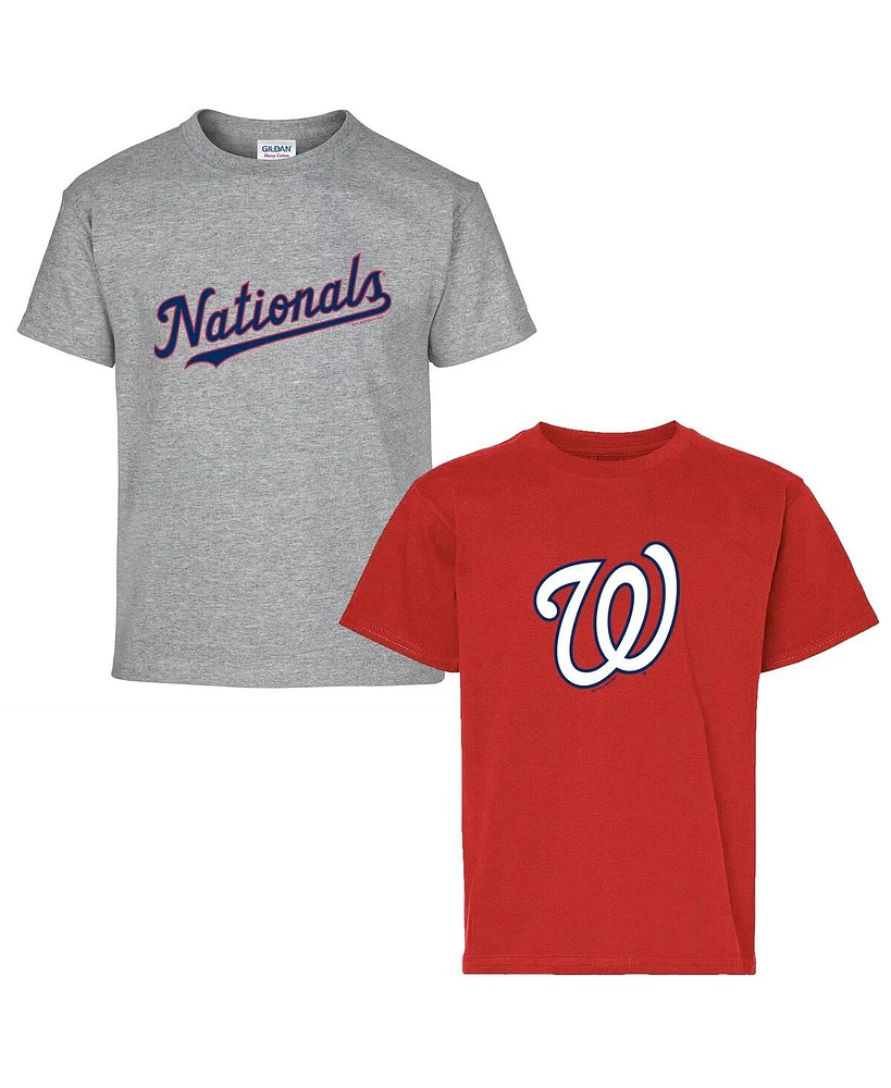 Soft As A Grape Big Boys and Girls 2-Pack Red/Gray Washington Nationals T-Shirt Set