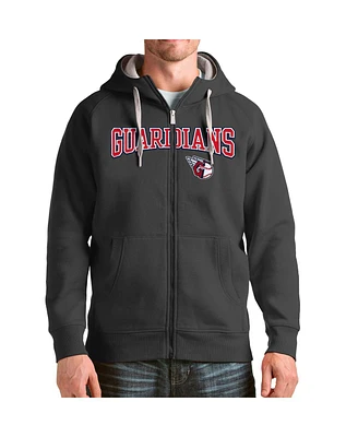 Antigua Men's Charcoal Cleveland Guardians Wordmark Victory Full-Zip Hoodie