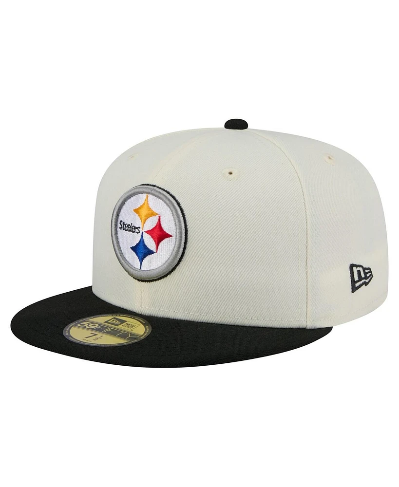 New Era Men's White/Black Pittsburgh Steelers Main 59FIFTY Fitted Hat
