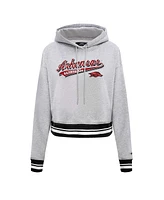 Pro Standard Women's Heather Gray Arkansas Razorbacks Script Tail Fleece Cropped Pullover Hoodie