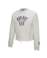 Mitchell & Ness Women's Heather Gray Boston Red Sox Cropped Toggle Pullover Sweatshirt