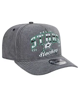New Era Men's Charcoal Dallas Stars Throwback Washed A-Frame Pre-Curved 9FIFTY Snapback Hat