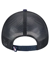 New Era Men's White/Navy Cleveland Guardians Distressed 9FORTY A-Frame Adjustable Trucker Hat