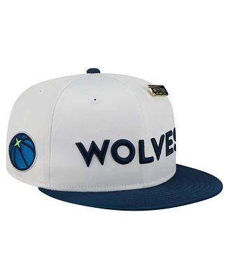 New Era Men's White/Navy Minnesota Timberwolves Throwback Satin Vintage Pin Two-Tone 59FIFTY Fitted Hat