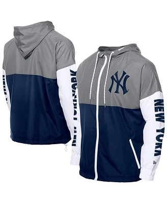 New Era Men's Navy/Gray York Yankees Color Block Full-Zip Hoodie Windbreaker Jacket