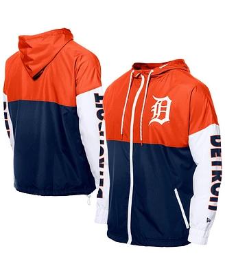 New Era Men's Navy/Orange Detroit Tigers Color Block Full-Zip Hoodie Windbreaker Jacket