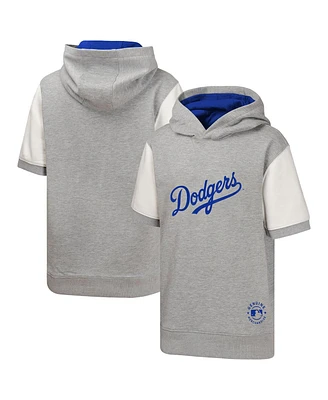 Outerstuff Big Boys and Girls Heather Gray Los Angeles Dodgers Line Up Short Sleeve Pullover Hoodie