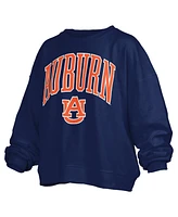 Pressbox Women's Navy Auburn Tigers Janise Arch Over Logo Waist Length Oversized Pullover Sweatshirt