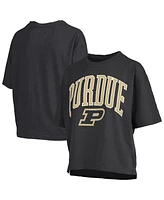 Pressbox Women's Black Purdue Boilermakers Nelson Arch Over Logo Waist Length Oversized Slub T-Shirt