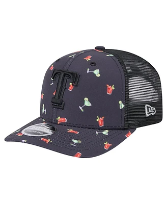 New Era Men's Black Texas Rangers Adventure Drinks Pattern 9SEVENTY Stretch-Snap Hat