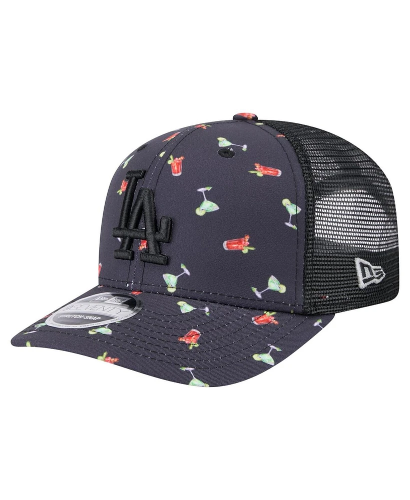 New Era Men's Black Los Angeles Dodgers Adventure Drinks Pattern 9SEVENTY Stretch-Snap Hat