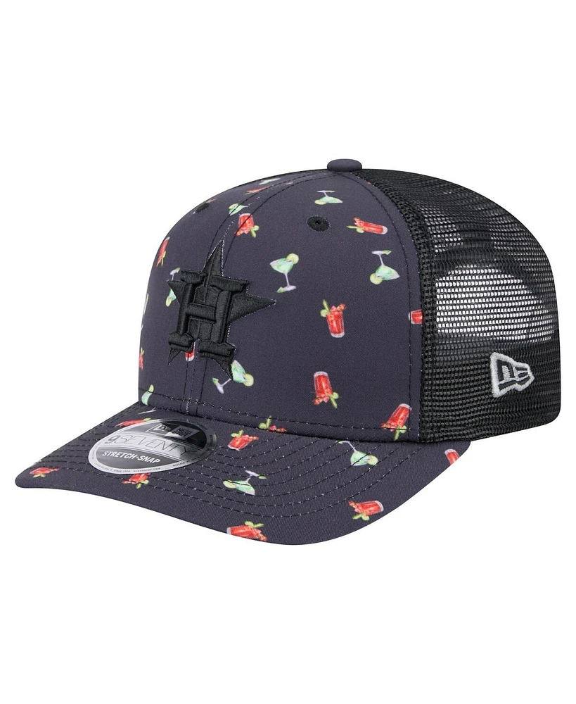 New Era Men's Black Houston Astros Adventure Drinks Pattern 9SEVENTY Stretch-Snap Hat