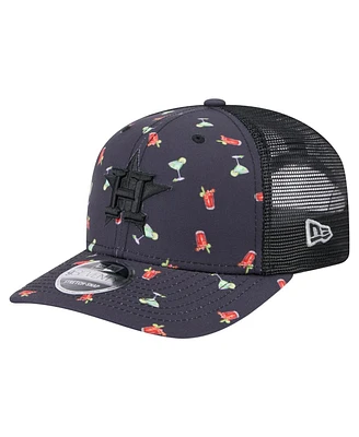 New Era Men's Black Houston Astros Adventure Drinks Pattern 9SEVENTY Stretch-Snap Hat