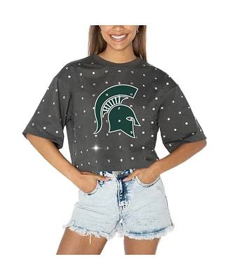 Gameday Couture Women's Gray Michigan State Spartans Go Time Rhinestone Crop T-Shirt