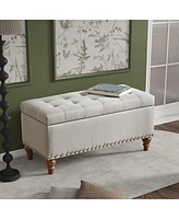 Tufted Upholstered Storage Ottoman Bench with Nailhead Trim and Hinged Lid for Bedroom Living Room Entryway Multi Purpose Use-The Pop Home
