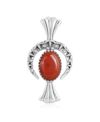 Sterling Silver Red Jasper Fritz Casuse Squash Blossom Naja Crescent Moon Pendant Enhancer