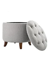 Round Upholstered Storage Ottoman with Removable Lid and Teddy Fleece Cover for Living Room Bedroom Footrest Coffee Table Stool-The Pop Home