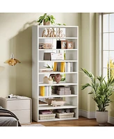 Tribesigns 70.8-Inch Tall White Bookcase, Wooden Library Bookshelf with Mirrored Back Panel, Freestanding 9-Tier Shelf Display Storage Shelves for Hom