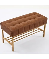 Modern Upholstered End of Bed Bench with Storage Shelf and Metal Legs Tufted Shoe Bench for Bedroom Entryway Living Room or Hallway Seating-The Pop Ho