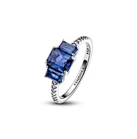 Pandora Blue Rectangular Three Stone Sparkling Ring