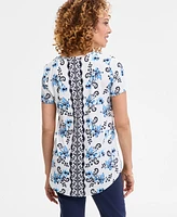 Jm Collection Women's Printed Scoop-Neck Short Sleeve Top, Exclusively at Macy's