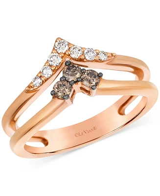 Le Vian Chocolate Diamond & Nude Diamond Double Chevron Ring (1/3 ct. t.w.) in 14k Rose Gold